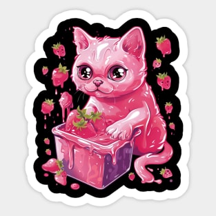 Cat Strawberry Harvest Sticker